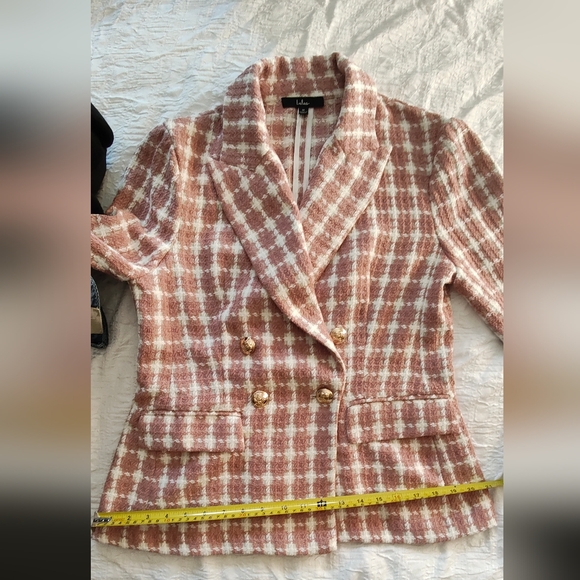 LULUS Women's Pink Plaid Double-Breasted Jacket - Picture 14 of 16